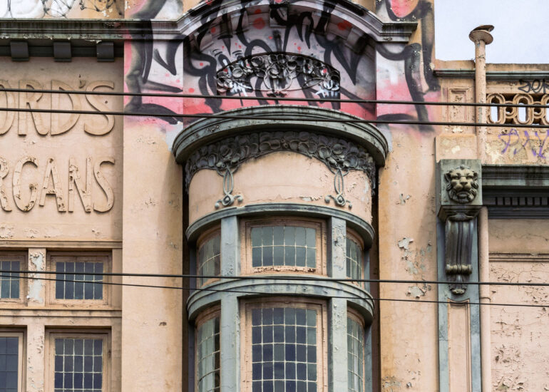 Art nouveau bay window and parapet, Melbourne inner north, hidden__north documentary photography