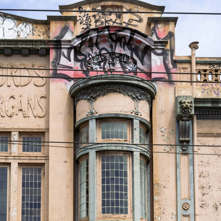Art nouveau bay window and parapet, Melbourne inner north, hidden__north documentary photography