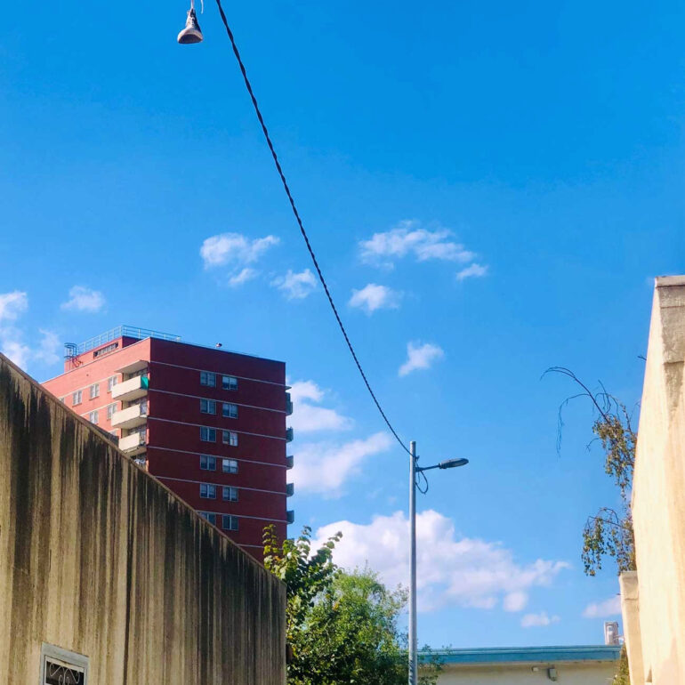 Laneway with shoes hanging from a wire, Carlton, Melbourne inner north, hidden__north documentary photography