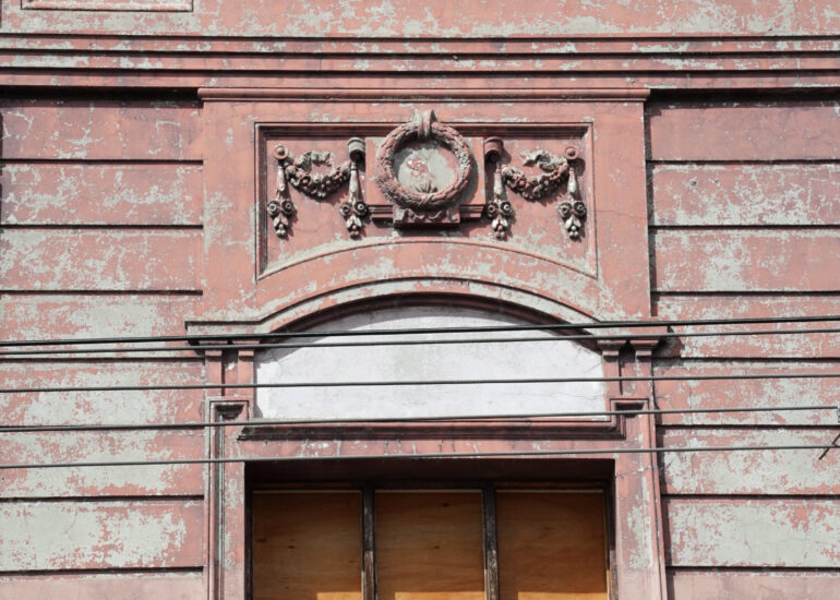 Pink parapet with NORTH lettering, Northcote, Melbourne inner north, hidden__north documentary photography