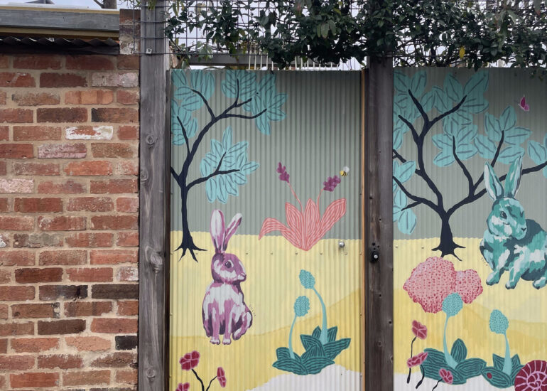 Rabbit and tree mural on a laneway gate, Melbourne inner north, hidden__north documentary photography